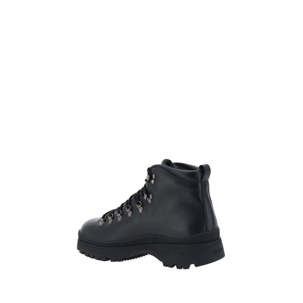 Prada Black Rubber Lace-Up Boots