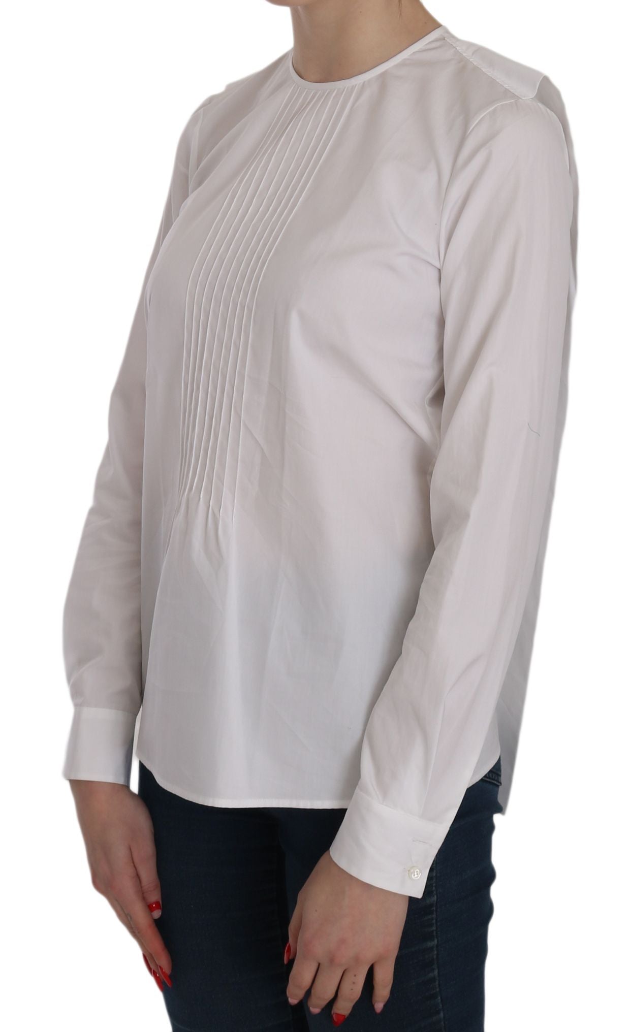 Dsquared² White Crew Neck Long Sleeve Cotton Blouse