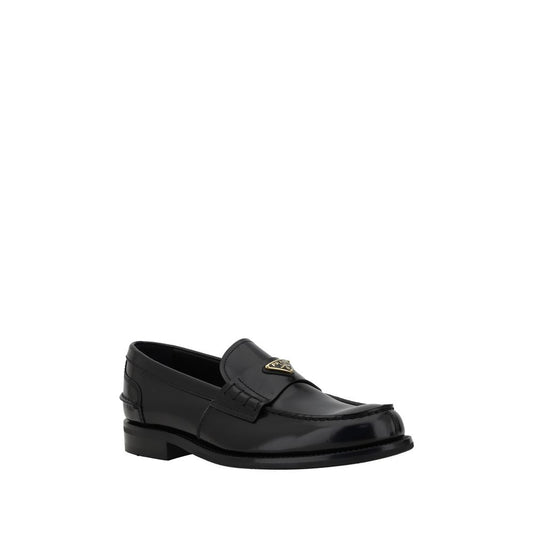 Prada Black Calf Leather Bos Taurus Slip-On Loafers