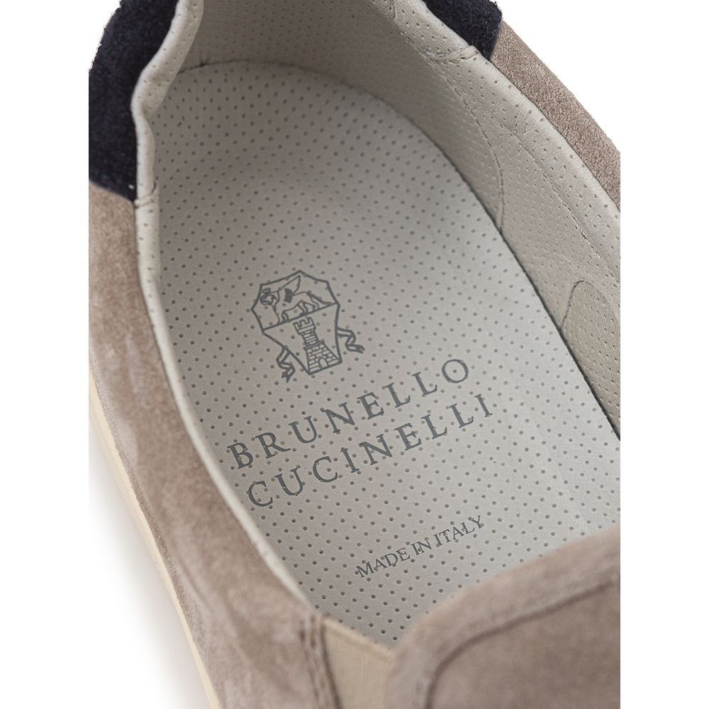 Brunello Cucinelli Beige Leather Slip-On Loafers
