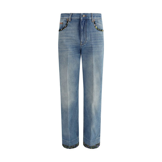 Valentino Blue Cotton Straight-Leg Jeans