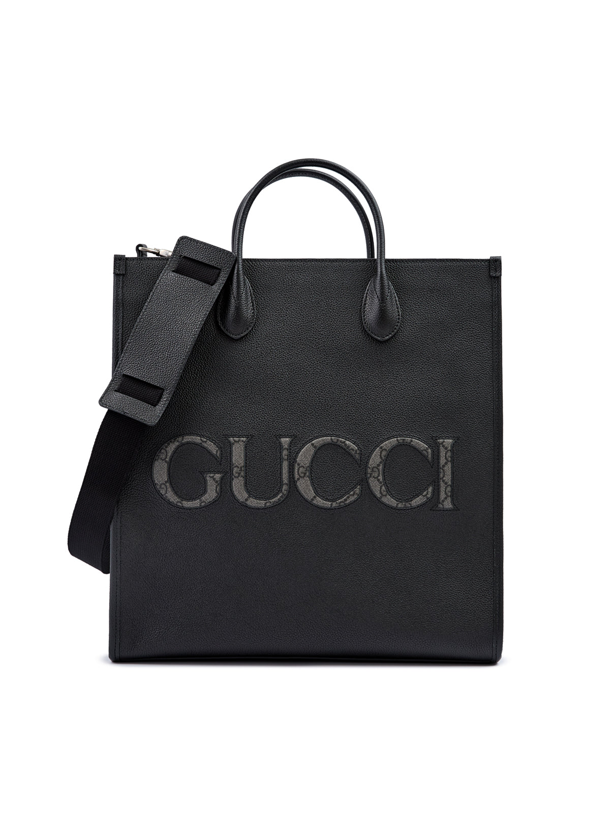 Gucci Black Leather Logo Medium Tote Bag