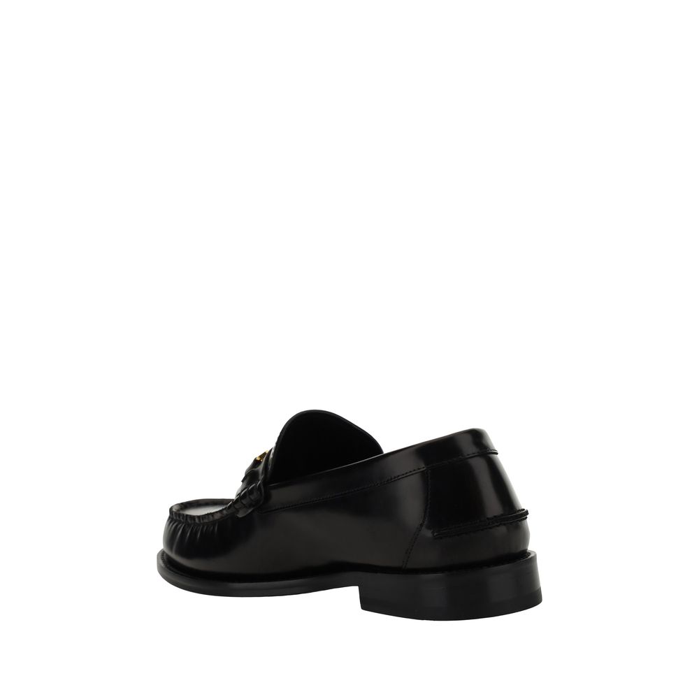 Versace Black Calf Leather Bos Taurus Slip-On Loafers