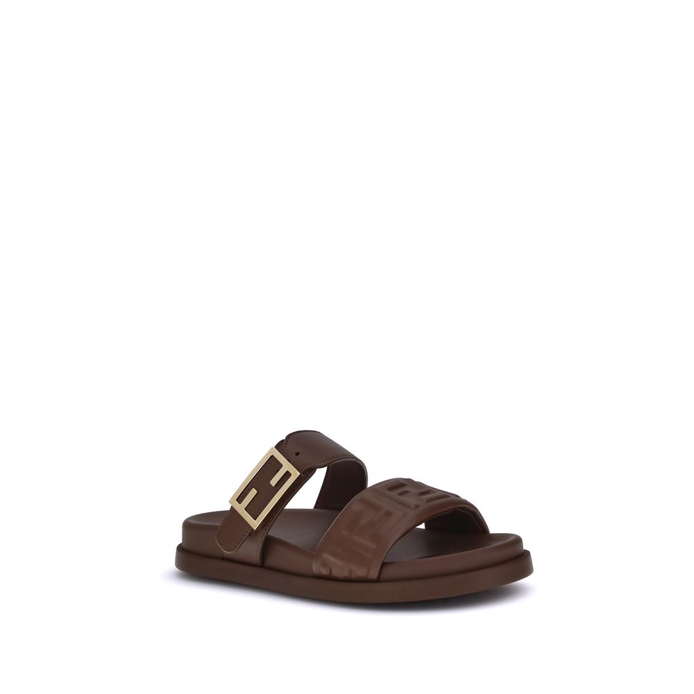 Fendi Brown Calf Leather Bos Taurus Flat Sandals