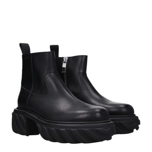 Off-White Black Leather Ankle Boots