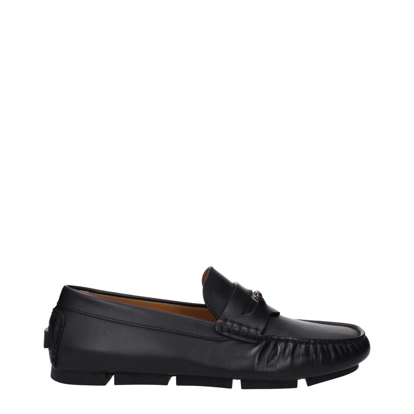 Versace Black Leather Slip-On Loafers