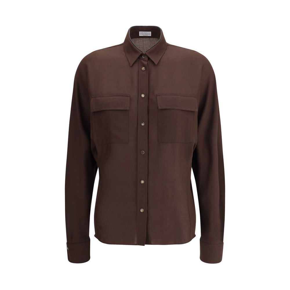 Brunello Cucinelli Brown Polyester Dress Shirt