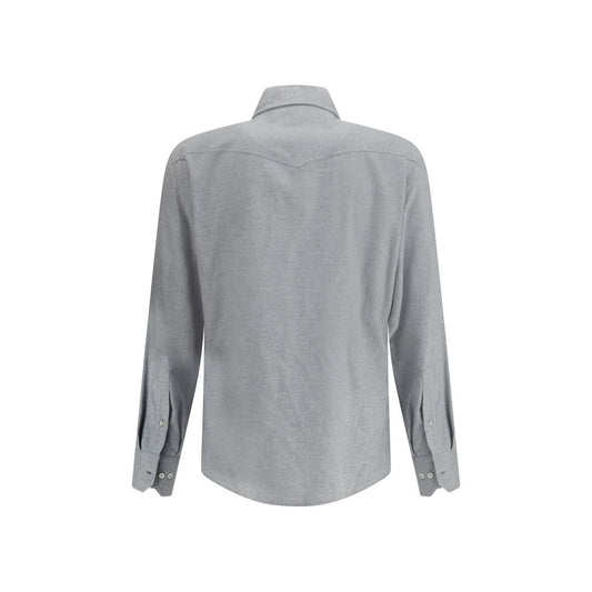 Brunello Cucinelli Gray Cotton Pattern Shirt