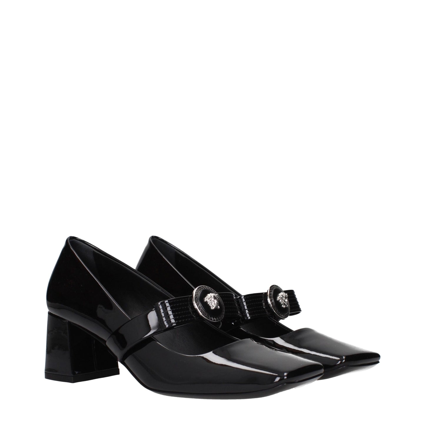 Versace Black Leather Mid Heel Pumps
