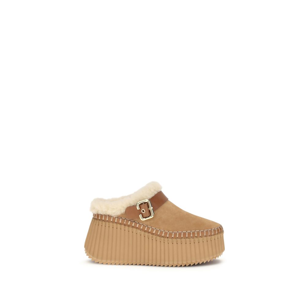 Chloé Brown Calf Leather Bos Taurus Mules