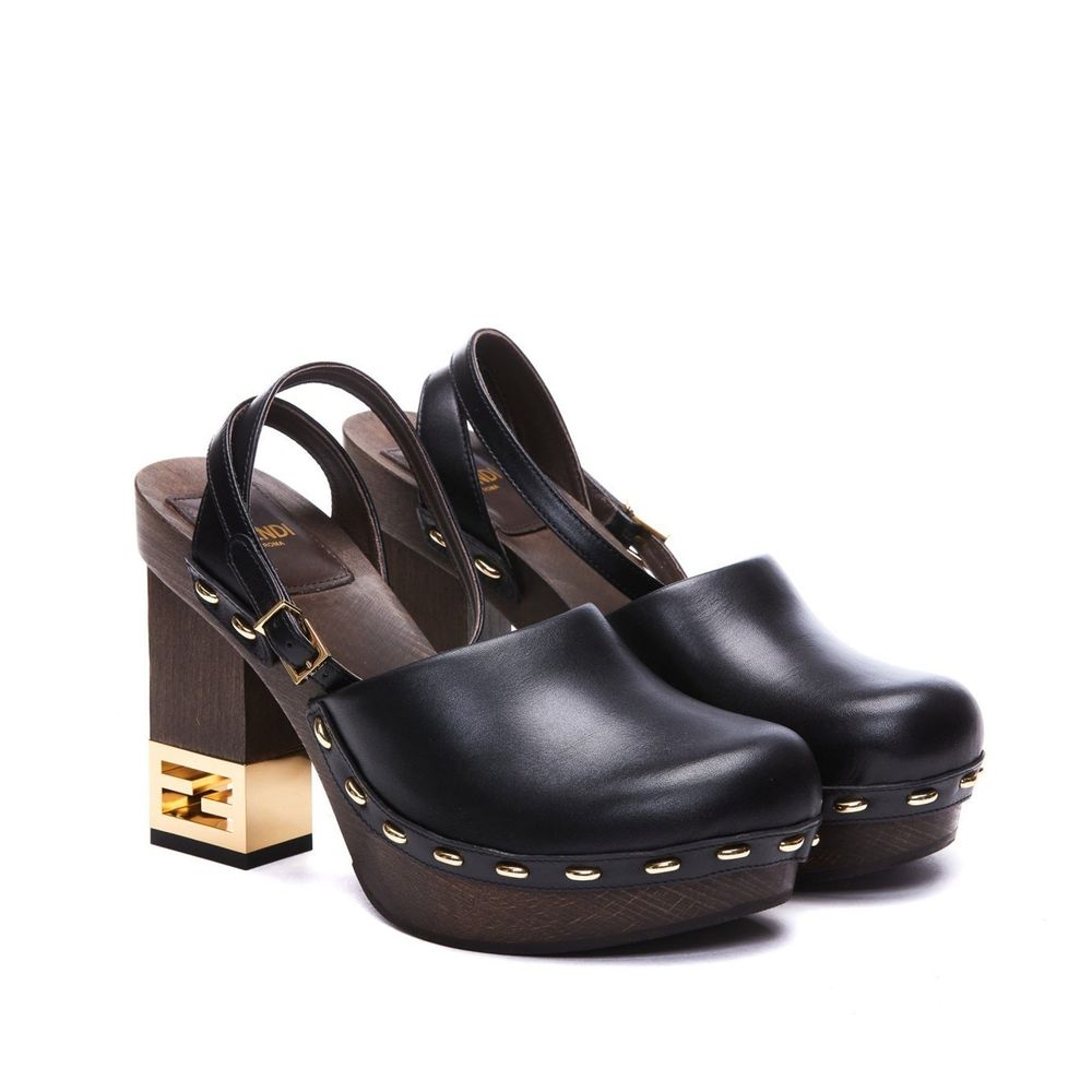 Fendi Black Calfskin Clogs