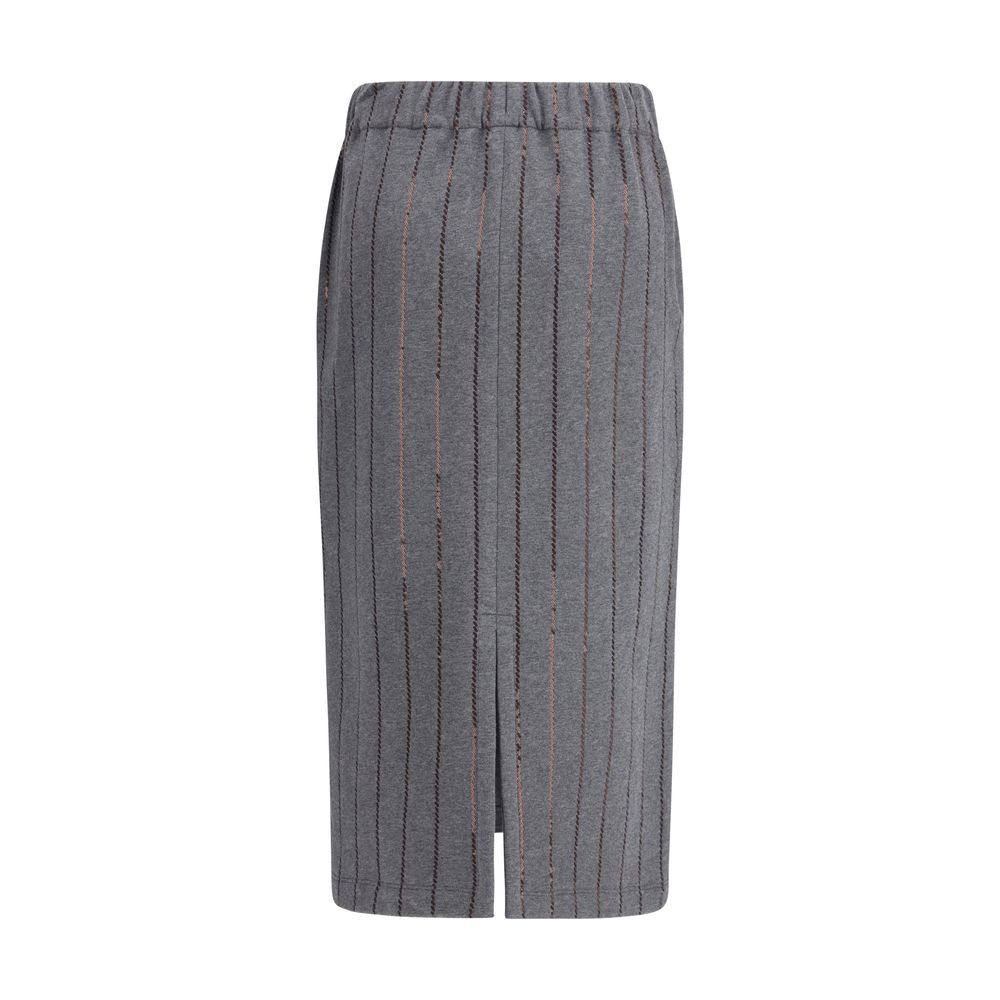 Brunello Cucinelli Gray Polyester Midi Skirt